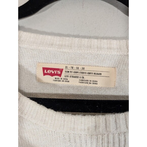 Levi's Sweater Men Sz XL Beige Grey Striped Long Sleeve Slim Fit Crew Neck Nerdy - Picture 4 of 7